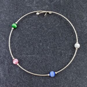 Sterling Silver 925 Memory Wire Multicolor Simulated Cat's Eye Bracelet 7"
